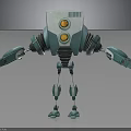 Futuristic Robotic Character With White Head Yellow Circular Lights Green Gray Mechanical Body Arms Legs 3d model