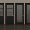Modern Black Hinged Doors With Glass Panes Golden Handles And Sleek Design