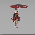 Anime Style Samurai Character In Traditional Outfit With Pink Cherry Blossom Umbrella