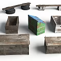 Rustic Wooden Crates And Boxes With Vintage Tires And Benches