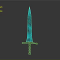 Blue Textured Sword With Metallic Hilt And Decorative Art Design Isolated On Dark Background