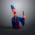 Cartoon Man Wearing Blue Hat With Exaggerated Open Mouth Holding Red Stick And Blue Purple Outfit