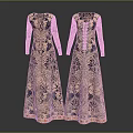 Elegant Long Sleeve Long Dresses With Intricate Blue Gold Patterns And Lace Design
