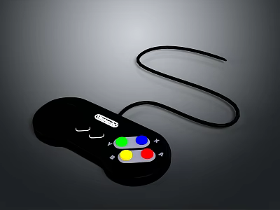 Black Electronic Remote Control With Colorful Red Yellow Green Blue Buttons And Connected Cable 3d model