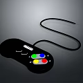 Black Electronic Remote Control With Colorful Red Yellow Green Blue Buttons And Connected Cable