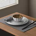 Stylish Tableware Set With Plate Bowl Napkin And Chopsticks 3d model