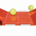 Vibrant Orange Tennis Court with Yellow Balls Red Stands Instagrammable Photo Spot