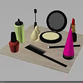 Various Beauty Cosmetics and Tools on Display Tray with Lipstick Mirror Brush and Comb