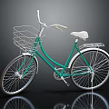 Vintage Green Bicycle With White Seat Front Wire Basket And Fenders