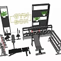 Gym Box Sports Equipment With Dumbbells Barbells Bench And Plant Shelves