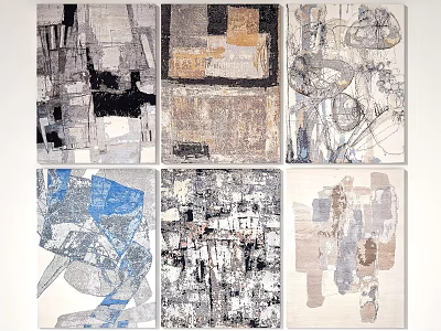 Modern Abstract Square Rugs With Textured Patterns And Neutral Blue Gray Tones 3d model