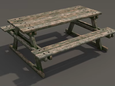Rustic Wooden Outdoor Dining Table Set With Bench Seats And Classic Design 3d model