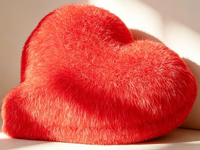 Soft Red Heart Shaped Plush Furry Pillow For Cozy Home Decor 3d model
