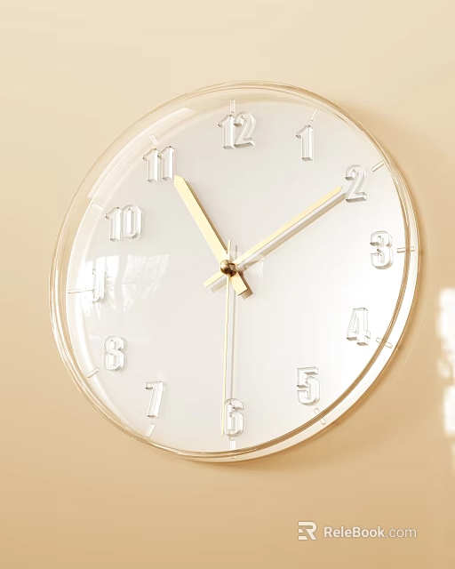 Modern White Dial Wall Clock With Gold Hands And Clear Frame 3d model