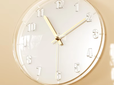 Modern White Dial Wall Clock With Gold Hands And Clear Frame 3d model