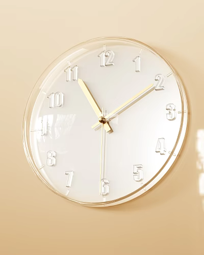Modern White Dial Wall Clock With Gold Hands And Clear Frame 3d model