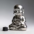 Silver Buddha Sculpture Carving in Sitting Posture with Small Black Cube