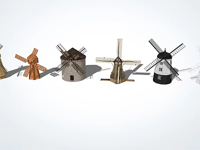 Various Traditional Windmill Models With Wooden And Stone Structures And Different Design Styles 3d model