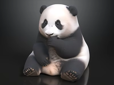 Cute Black And White Sitting Panda 3D Model On Dark Background 3d model