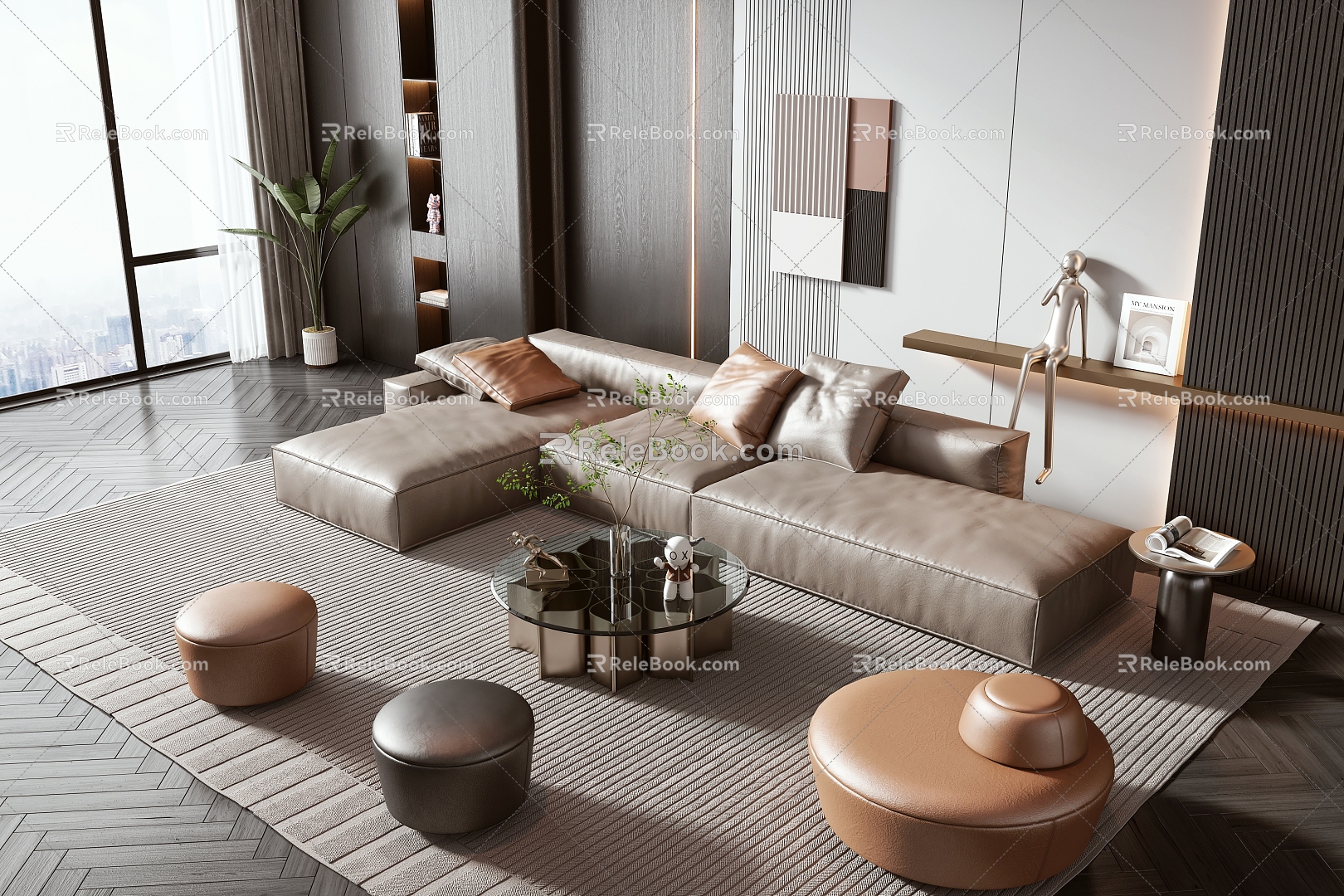 Sofa coffee table combination 3d model