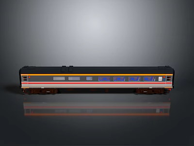 Model Train With Black Yellow Red Stripes And Windows On Gray Background 3d model