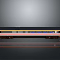 Model Train With Black Yellow Red Stripes And Windows On Gray Background
