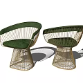 Modern Leisure Chairs With Green Velvet Seats Gold Metal Frames And Curved Armrest Design