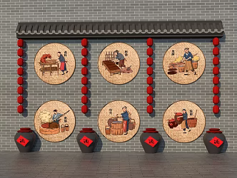Chinese Brewing Culture Hand-painted Wall 3d model