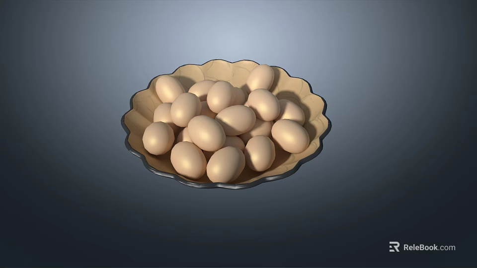 Fresh Brown Eggs in a Decorative Bowl for Healthy Breakfast 3d model 
