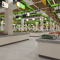 Supermarket Grocery Interior Featuring Fresh Fruits Vegetables Shelves And Well Lit Aisles