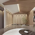 Modern Lobby Interior With Wooden Paneling White Reception Desk And Marble Floor