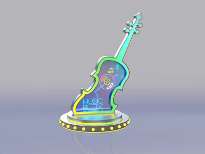 Colorful Glow Violin Shaped Music Decor With Decorative Base And Elements 3d model