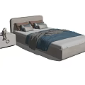 Modern Single Bed With Upholstered Headboard Blue Blanket Pillows And Nightstand