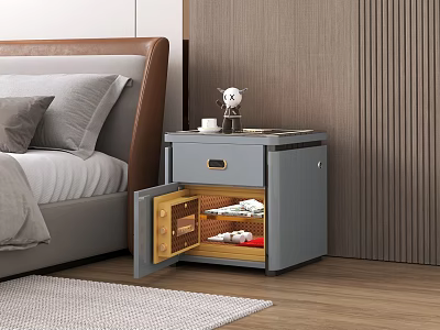 Modern Gray Bedside Table With Open Cabinet Door Drawer And Storage Space 3d model
