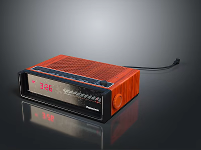 Panasonic Vintage Radio With Digital Display Showing Time And Wooden Case 3d model