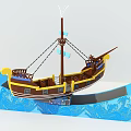 Ship Shaped Play Equipment With Blue Decorative Base And Yellow Brown Details For Kids