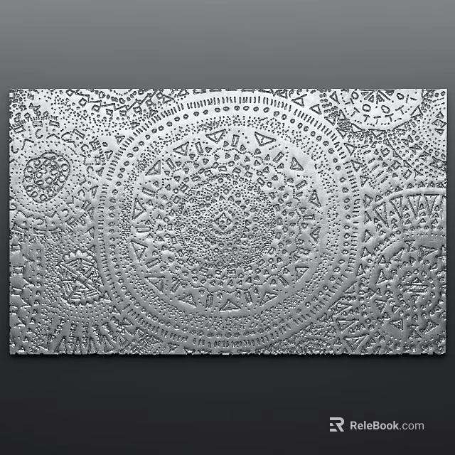 Intricate Geometric Metallic Decorative Panel With Circular Patterns And Textured Design 3d model 