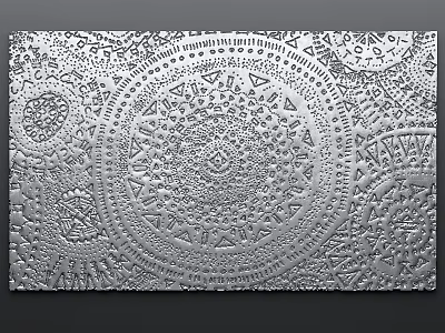 Intricate Geometric Metallic Decorative Panel With Circular Patterns And Textured Design 3d model