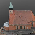 Rural Church Building With Orange Walls Red Tiled Roof Green Steeple And Arched Windows
