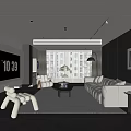 Modern Living Room Interior With White Sofa Large Windows Coffee Table And Rug