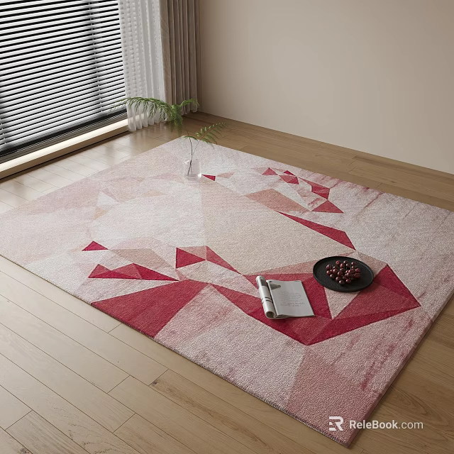 Square Rug With Geometric Pattern In Light Pink And Red 3d model