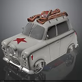 White Toy Car With Red And White Bow On Roof And Red Star On Front