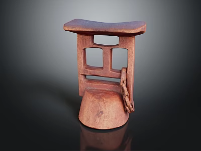 Handcrafted Wooden Stool With Geometric Cutout Design Curved Seat And Sturdy Base 3d model