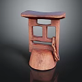 Handcrafted Wooden Stool With Geometric Cutout Design Curved Seat And Sturdy Base