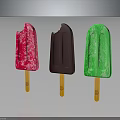 Vibrant Pink Brown And Green Ice Cream Bars On Wooden Sticks Against Black Background