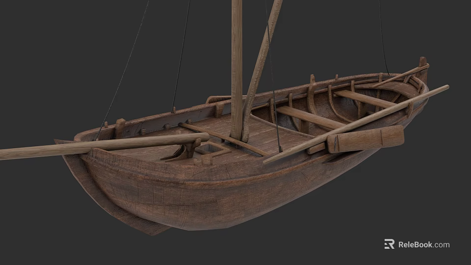 Traditional Wooden Sailboat Model With Mast Rigging And Hull Details 3d model 