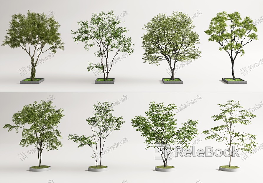 Modern tree pool landscape tree courtyard tree modeling tree cluster arbor model