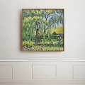 Colorful Impressionist Oil Painting Depicting Natural River Scenery Hanging on Interior Wall