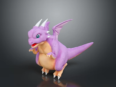 Cute Purple Baby Dragon With White Horns Wings And Yellow Belly 3d model