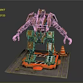 Orange Mechanical Robot Character With Black White Details Platform Traffic Cone And Tools